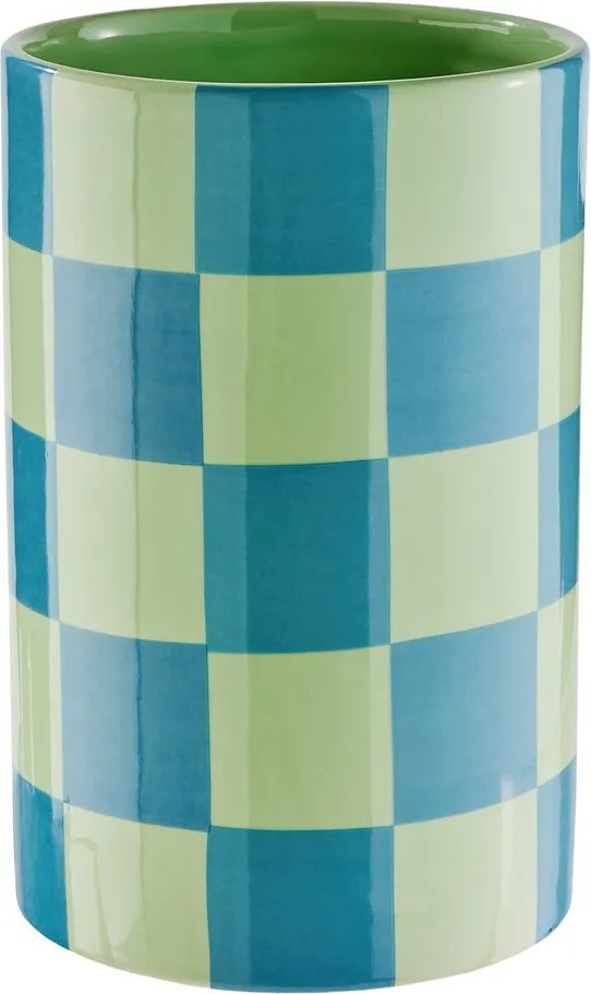 CHECKER kerámia váza 20cm menta/kék