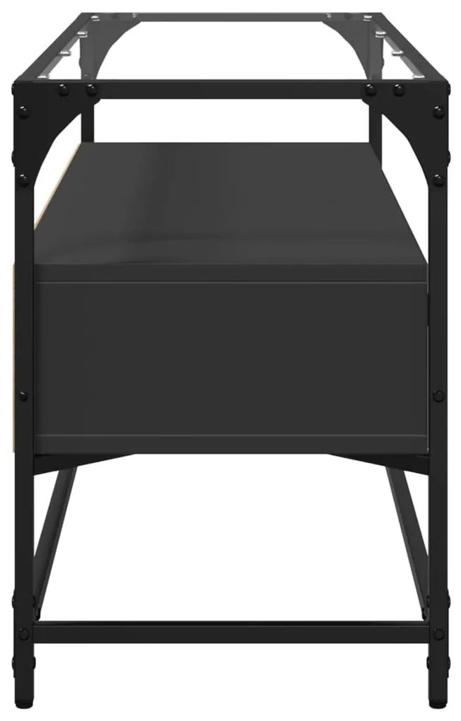 fekete szerelt fa TV-szekrény üveglappal 98 x 35 x 51 cm