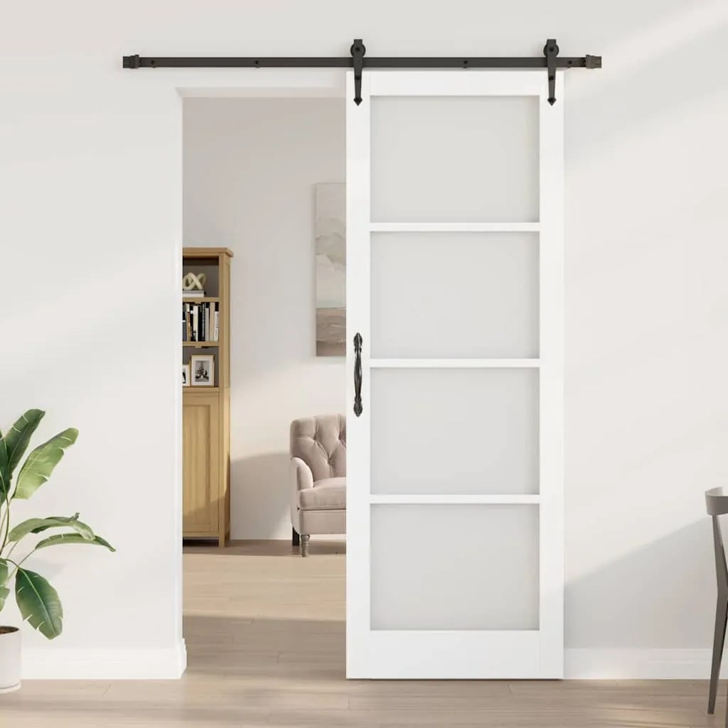 Egyszerű Csúszó Ajtó Fehér 83 x 232 cm Fa és fém