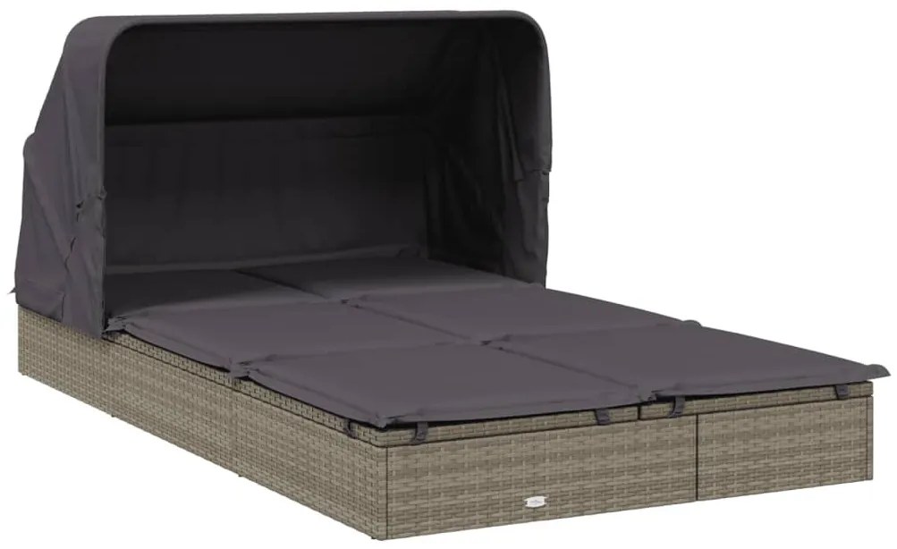 2 személyes szürke polyrattan napágy tetővel 213 x 118 x 97 cm
