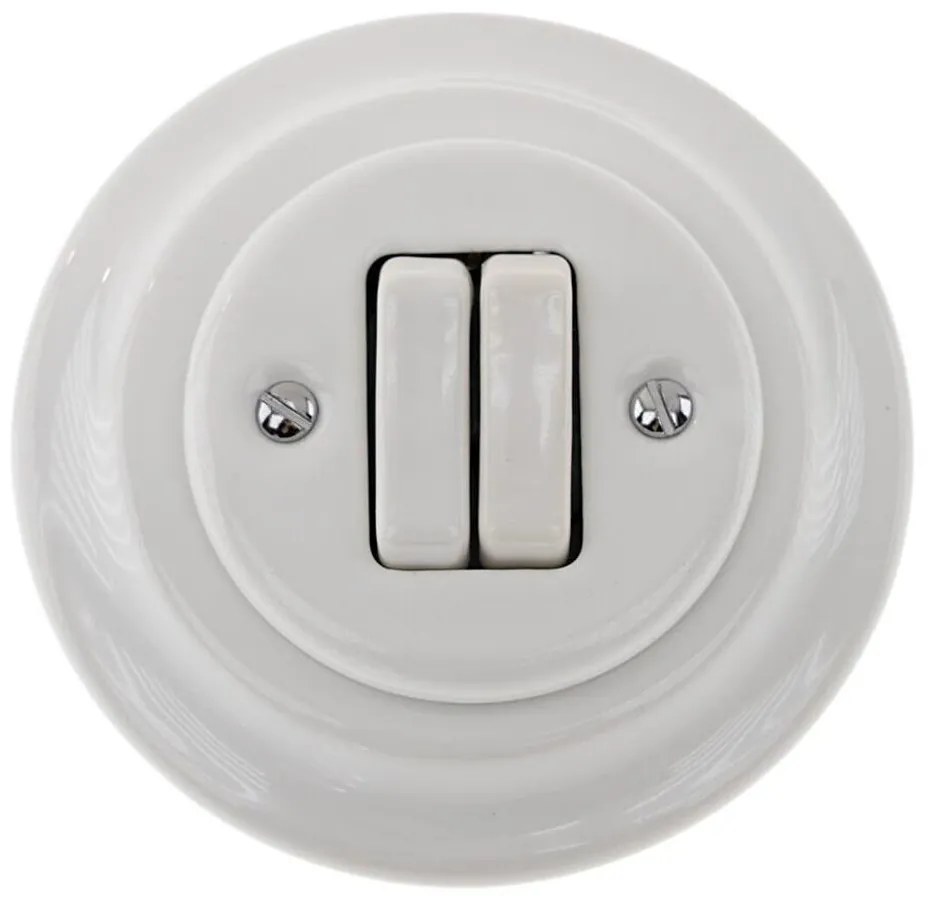 Bohemia-Design - Retro stílusú porcelán dupla kapcsoló kerettel, 6+6-os, fehér