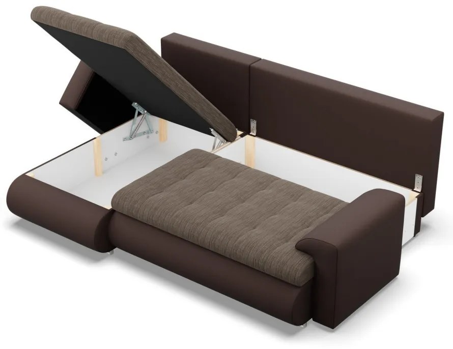 Tokio sarokkanapé, 2 ágyneműtartóval, fonott + műbőr, baloldali, barna