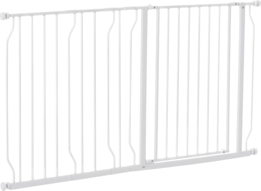 PawHut Ajtóvédő Lépcsővédő 10/20 cm-es Kiterjesztéssel, Fúrás Nélküli Lépcsővédő, 75-145 cm-es Szélességig, Mindkét Oldalon Forgatható, Acél, Fehér |