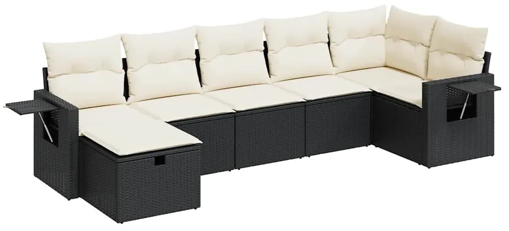 vidaXL 7 részes fekete polyrattan kerti ülőgarnitúra párnával