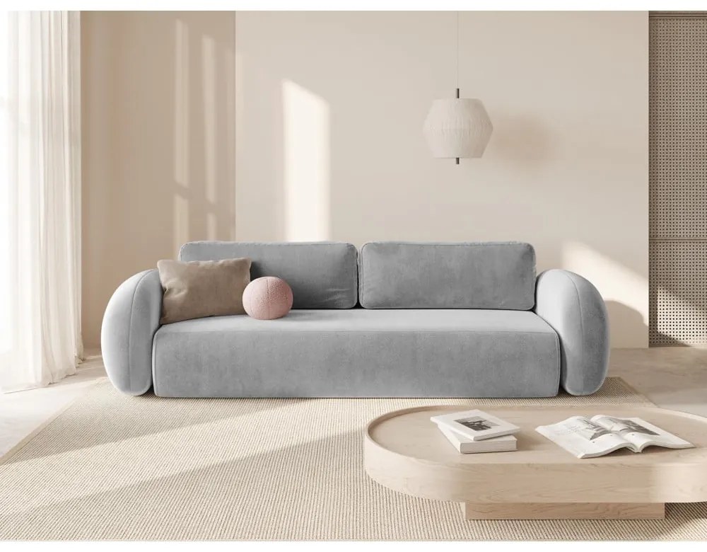 Világosszürke bársony kinyitható-tárolóhelyes kanapé 262 cm Tonale – Cosmopolitan Design