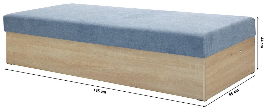 Egyszemélyes ágy (heverő) 85 cm Idona (világoskék) (ágyráccsal és matraccal) (tárolóhellyel). 1098590