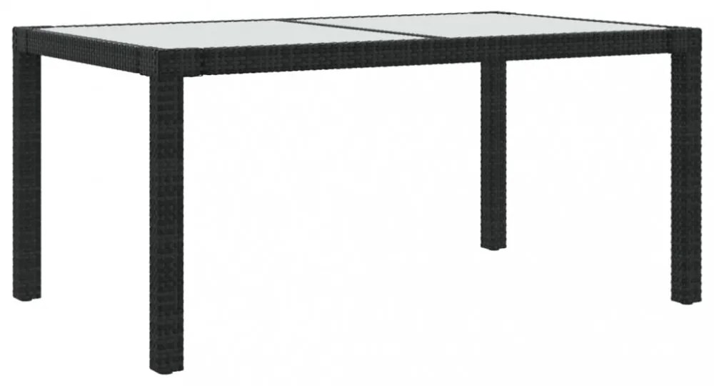 fekete polyrattan és edzett üveg kerti asztal 150 x 90 x 75 cm