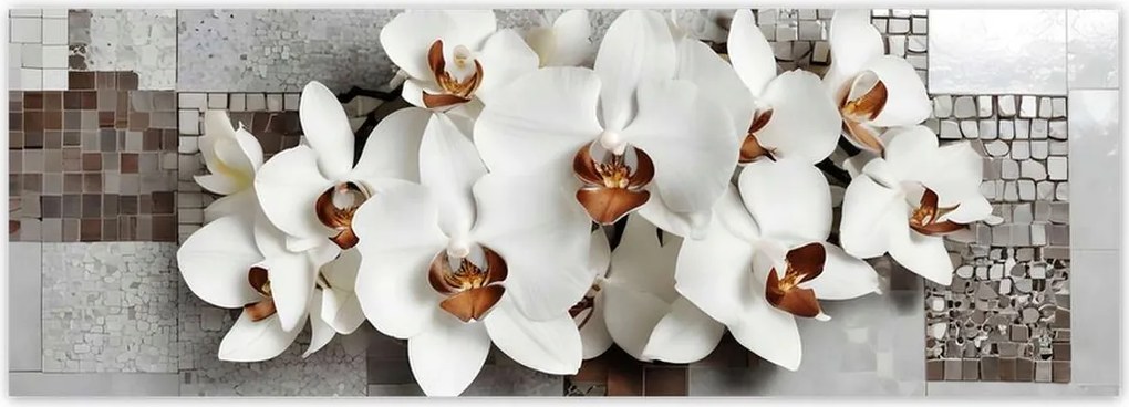 Fotótapéták 624x219 Fehér orchideák és mozaik