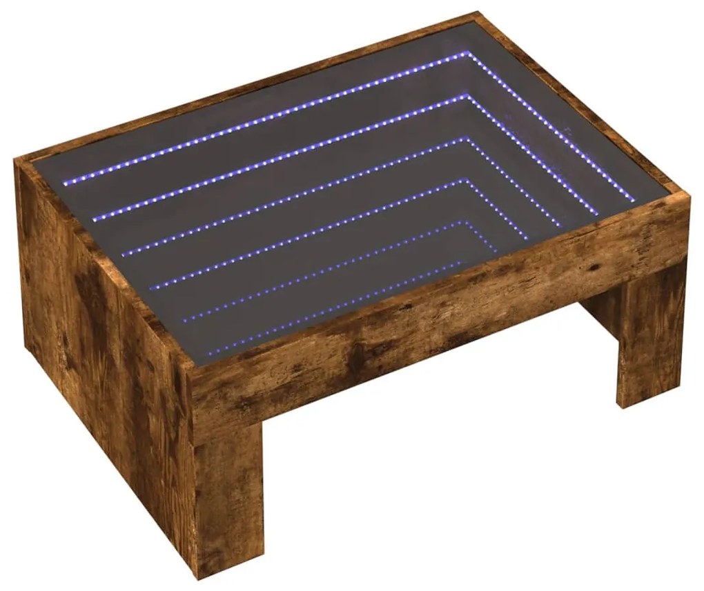 Füstös tölgy végtelen hatású LED-es dohányzóasztal 70x50x30 cm