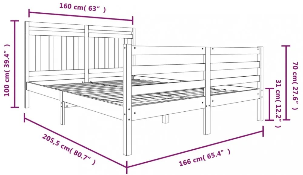 vidaXL fehér tömör fa ágykeret 160 x 200 cm
