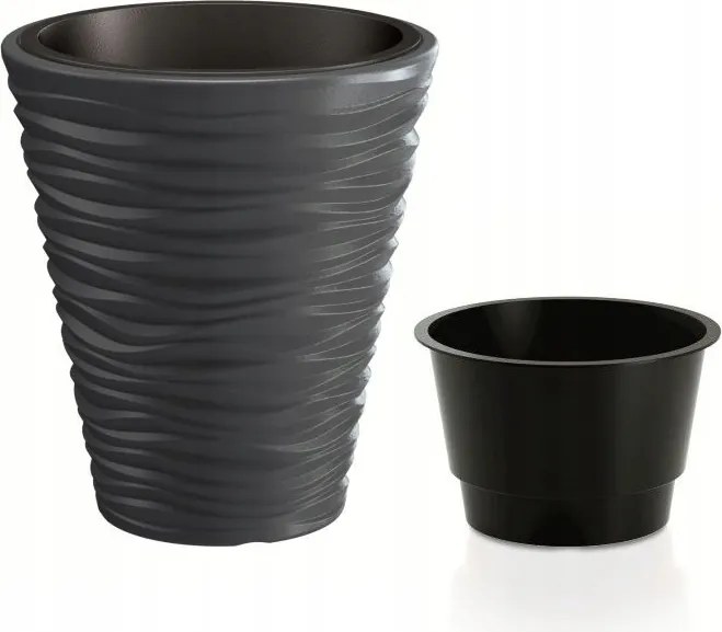 Kis homokszínű virágcserép betéttel, sötétszürke 29,5 cm