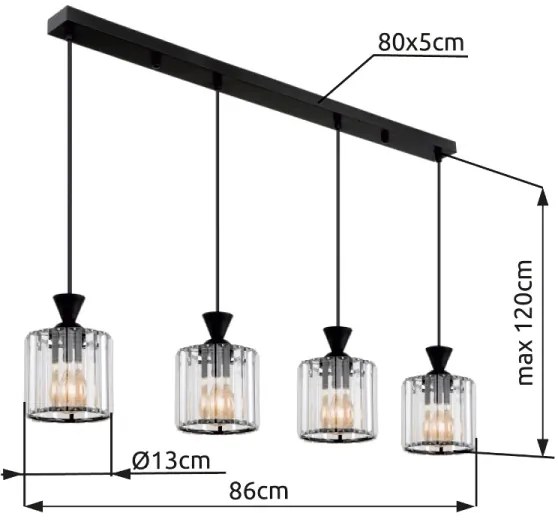 Globo 15742-4 - Csillár zsinóron JORDANA 4xE27/60W/230V fekete