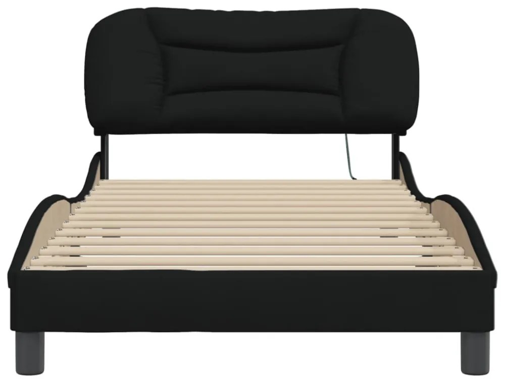 fekete szövet ágykeret LED-ekkel matrac nélkül Hvar 100x200 cm