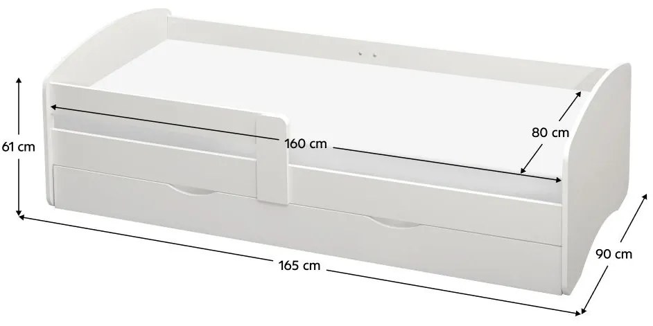 Egyszemélyes ágy 80 cm Carecen (fehér) (ágyráccsal)  (tárolóhellyel). 1116279