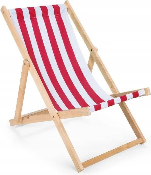 Kerti napozóágy fa csíkos fehér-piros összecsukható terasz erkély