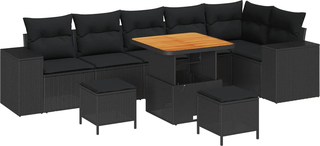 vidaXL Kerti Kanapé Szett párnával 9 pcs Fekete polirattan