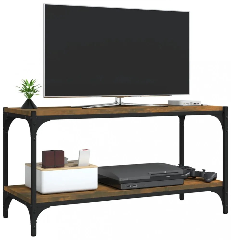 füstös tölgy színű szerelt fa és acél TV-szekrény 80x33x41 cm