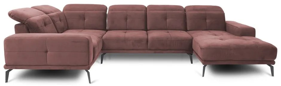 Rózsaszín bársony sarokkanapé (bal oldali-U alakú) Neviro – ELTAP