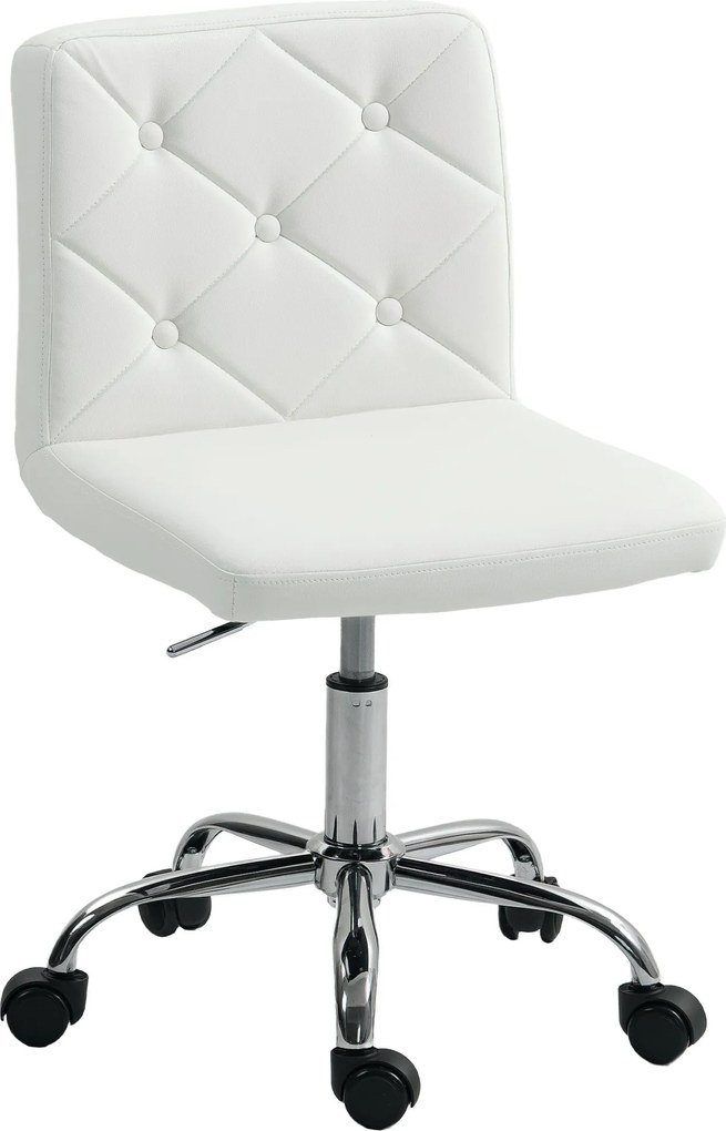 HOMCOM Állítható Irodai Szék Gombos Kárpitozással és Forgó Kerekekkel, PU Bőr, Hab és Acél, 44x50x78-88 cm, Fehér | Aosom
