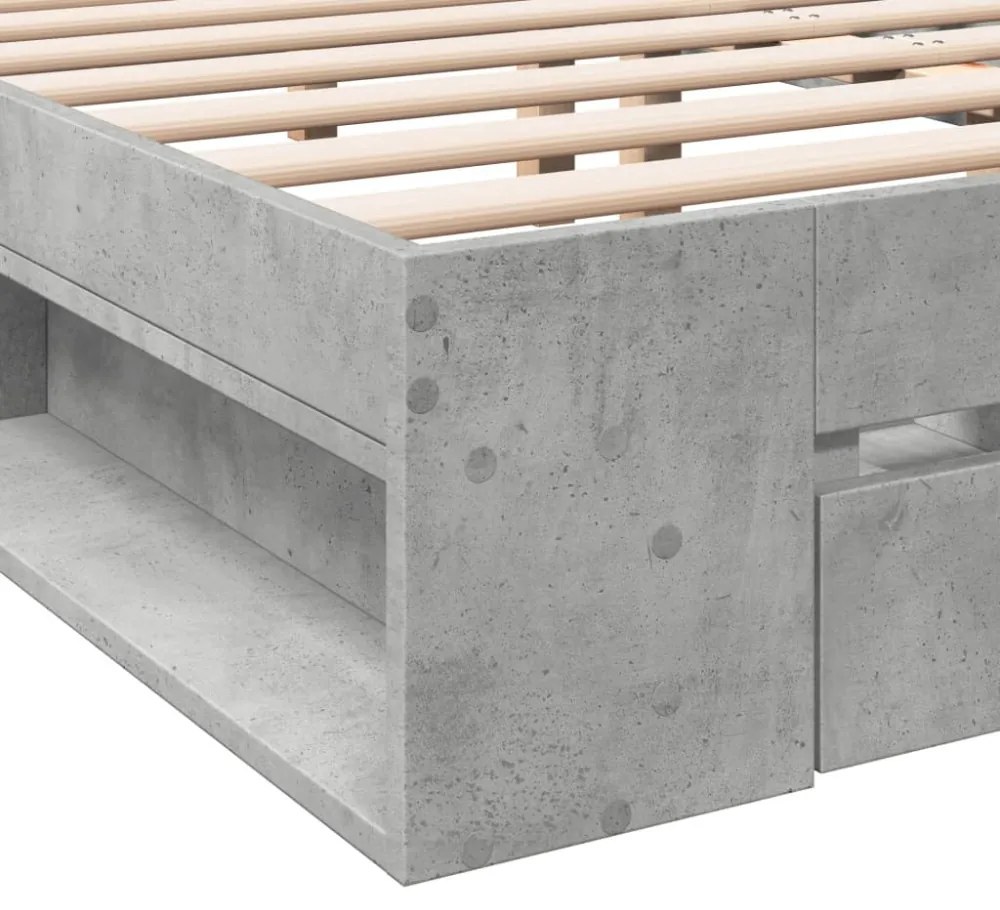 betonszürke szerelt fa ágykeret fiókokkal 200 x 200 cm