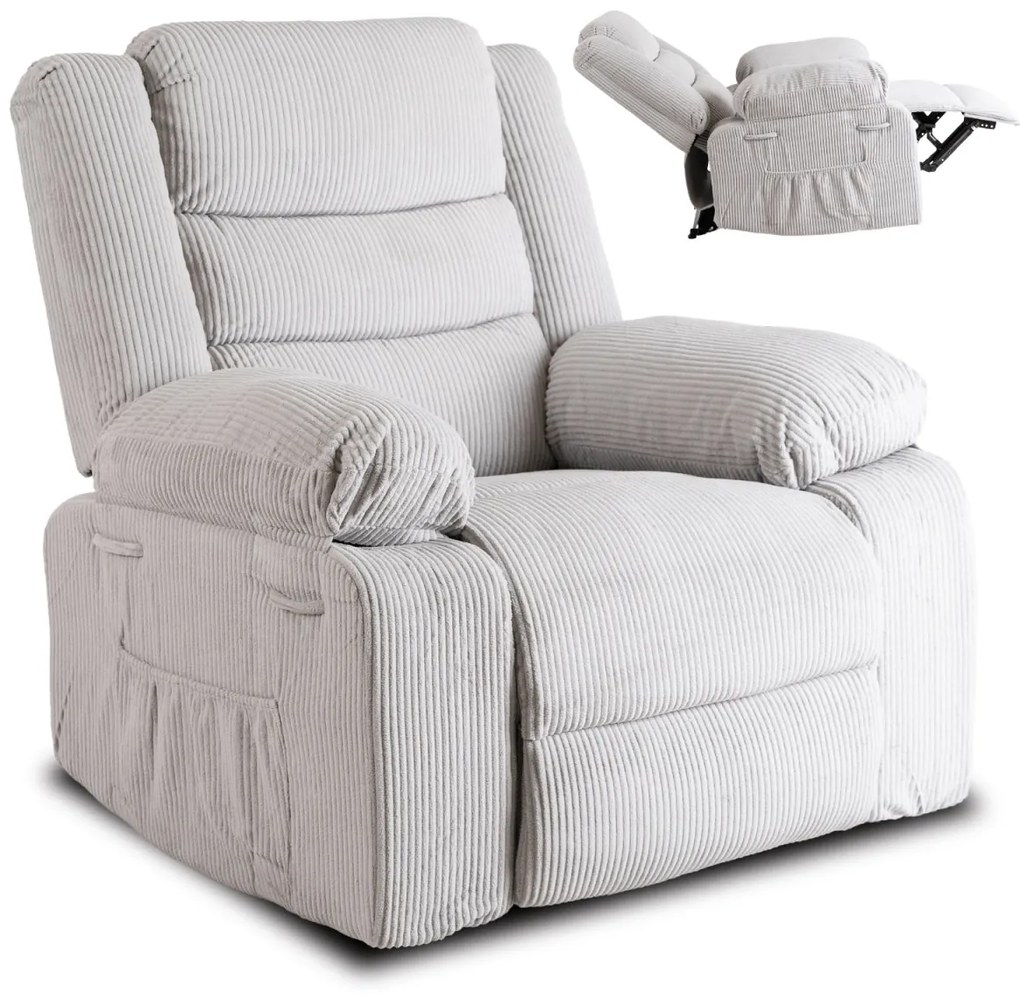 Modern Relaxfotel Szürke Kordbársony Kárpittal. ARTURO