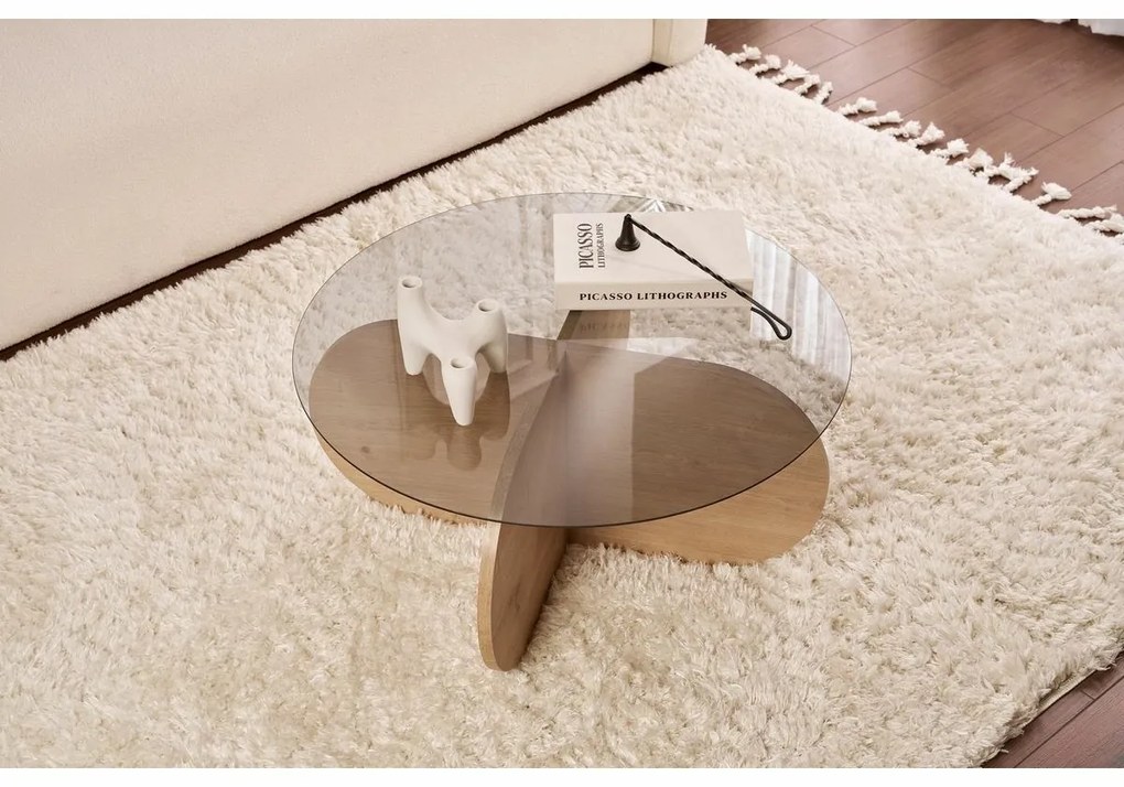 Aeris Sapphire Oak dohányzóasztal sötét üveggel