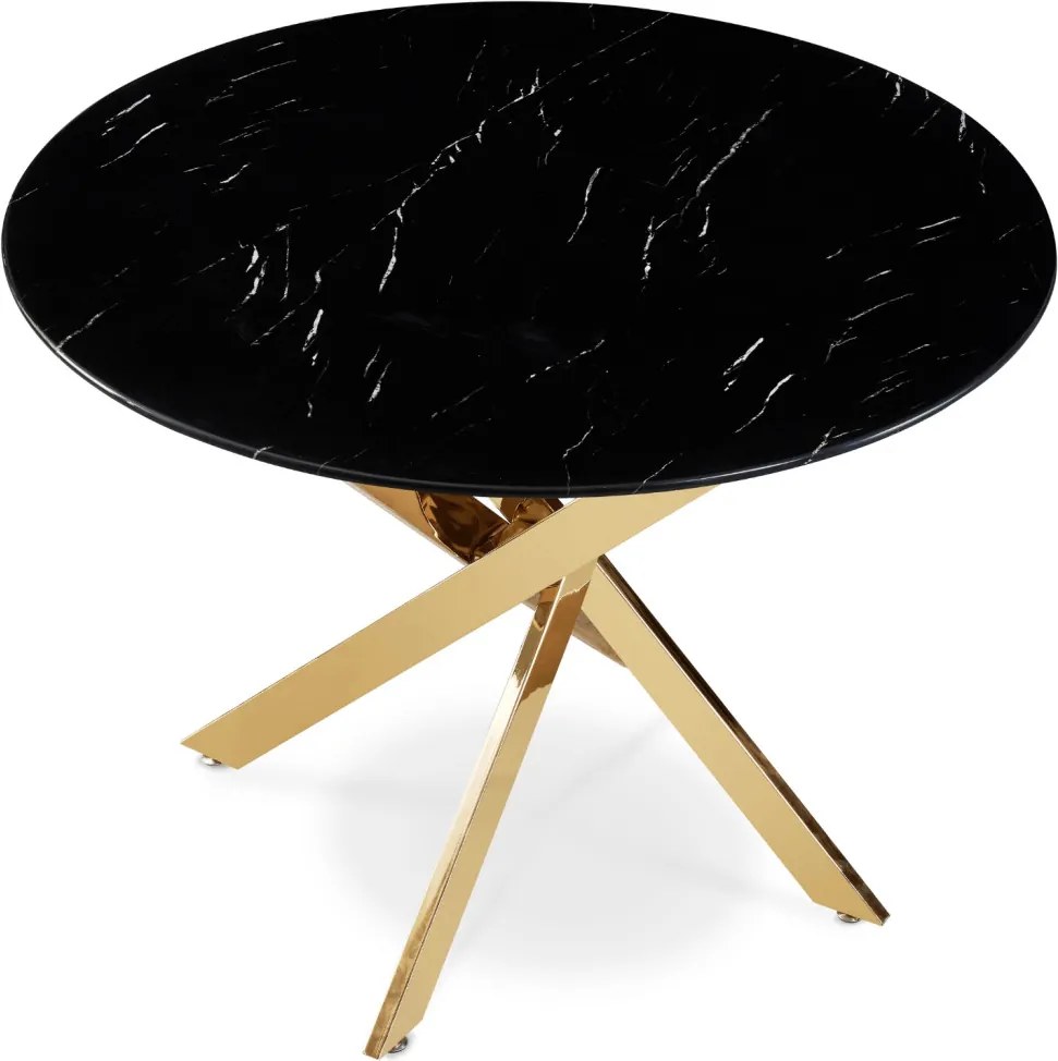 BALI üveg asztal 100 cm fekete márvány/arany