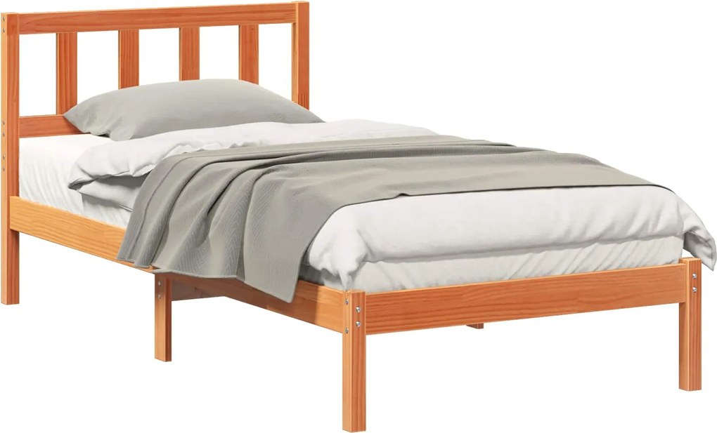 vidaXL Ágykeret fejtámlával Faggyú barna 75 x 190 cm Tömör fenyőfa