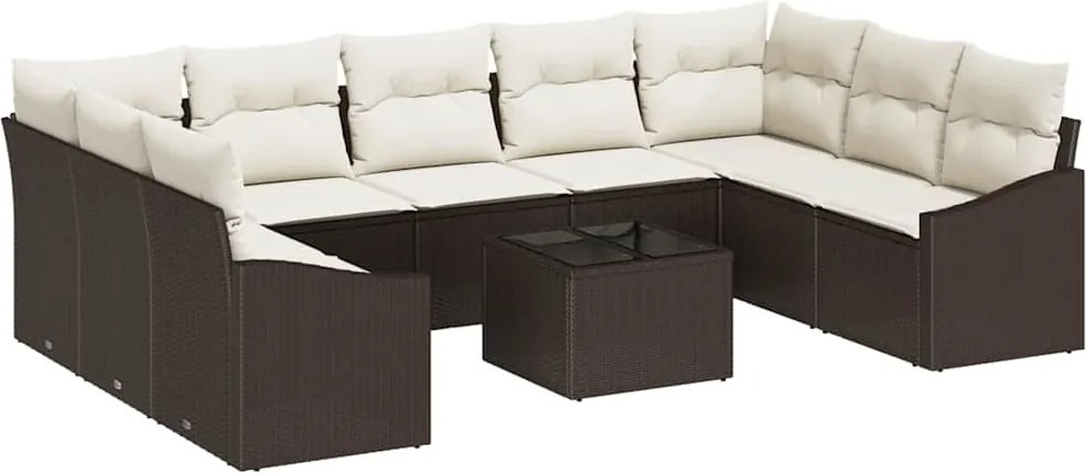 vidaXL Kerti Kanapé Szett tárolóval Barna és Krém polirattan