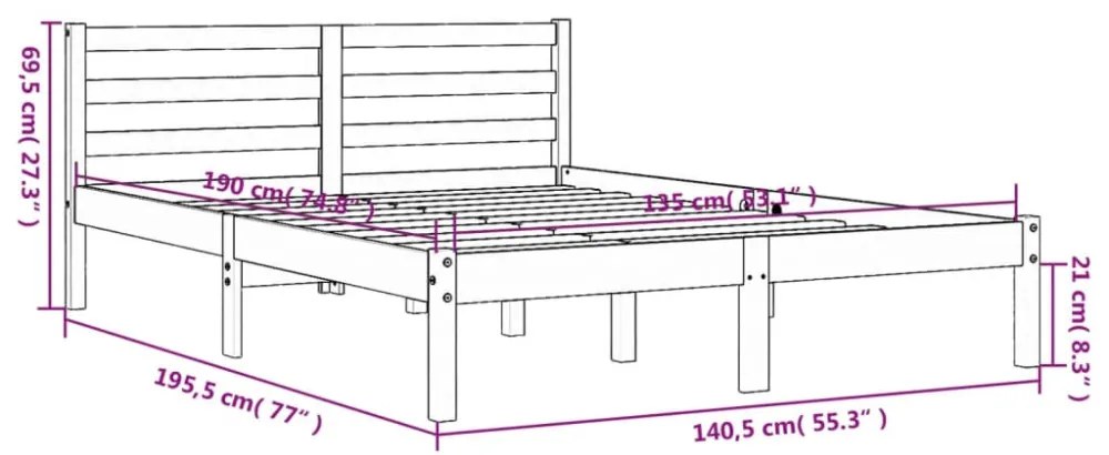 viaszbarna tömör fenyőfa ágy matrac nélkül 135 x 190 cm