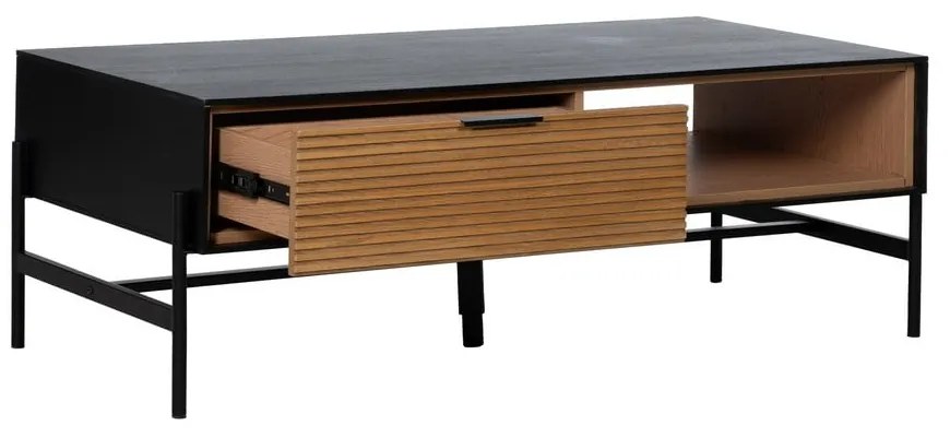 Fekete-natúr színű dohányzóasztal kőrisfa dekorral 60x124 cm Orleans – Ixia