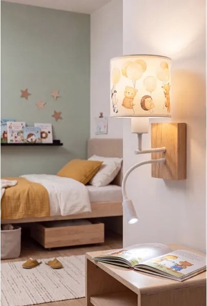 Brilagi - LED Flex. lámpa BOBO WOOD 1xE27/25W/230V + LED/3W tölgy/fehér/állatmintás