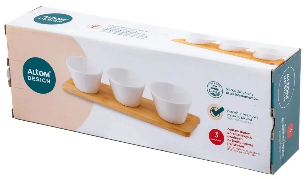 Altom Regular porcelán mártogatós készlet bambusz tálcán 150 ml, 3 db