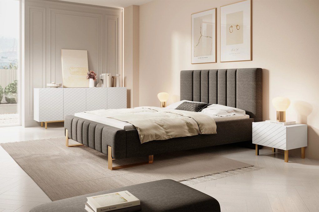 Scalia II 50 1SZ éjjeliszekrény készlet 2 db - fehér matt / arany lábak