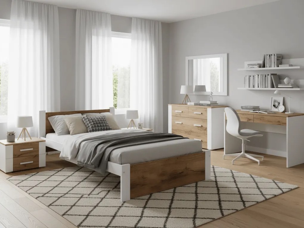 IKAROS ágy 90 x 200 cm, artisan tölgy/fehér Ágyrács: Lamellás ágyrács, Matrac: Coco Maxi 20 cm matrac