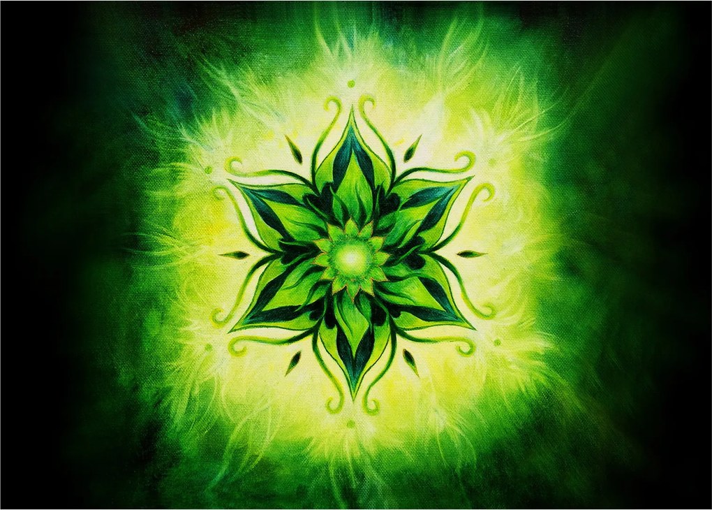 Kép - Virág mandala zöld háttérrel (üvegen) (70x50 cm)