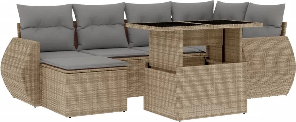 vidaXL 7 részes bézs polyrattan kerti ülőgarnitúra párnákkal