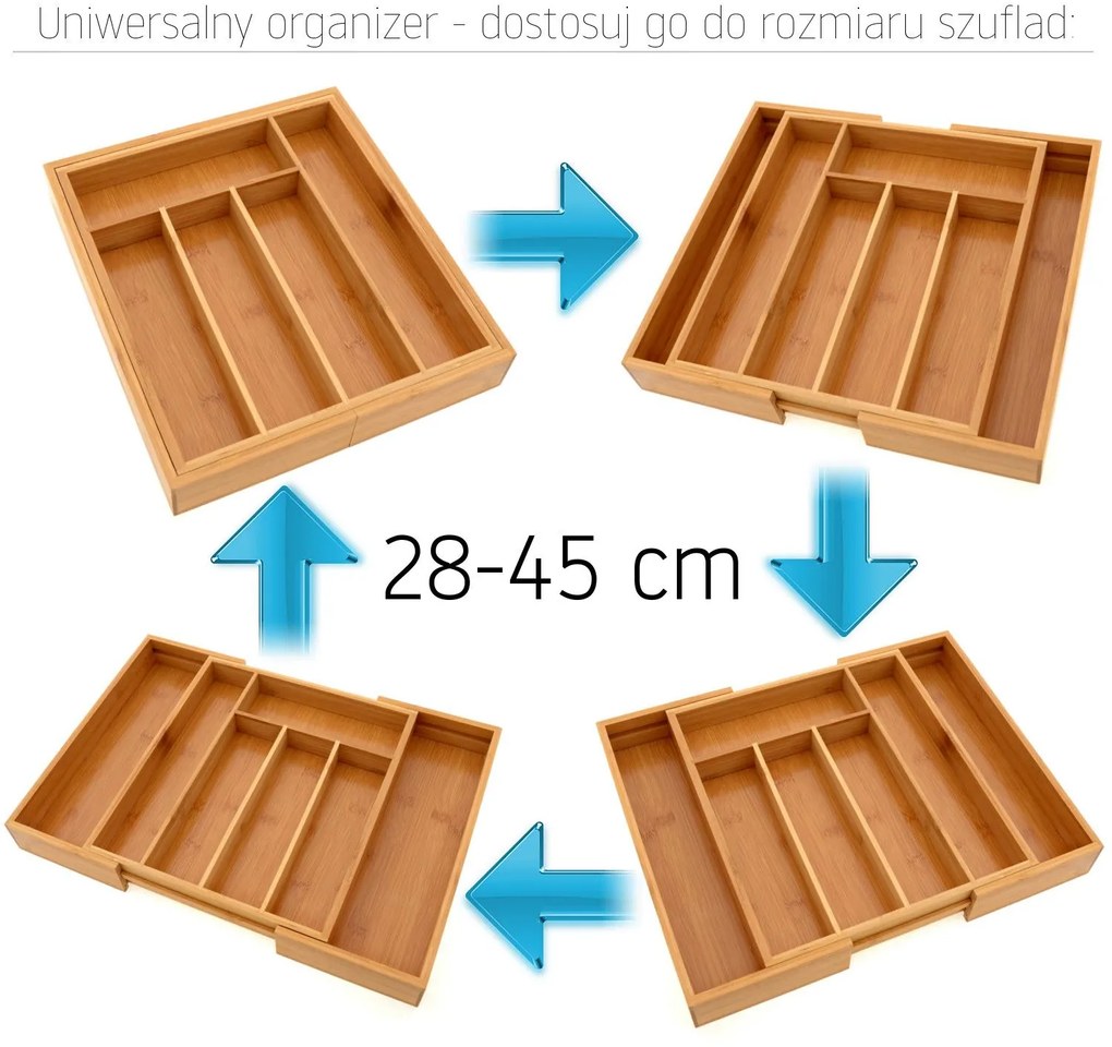 Bluegarden, bambusz fiókos evőeszköz-rendező, barna, HOM-00001