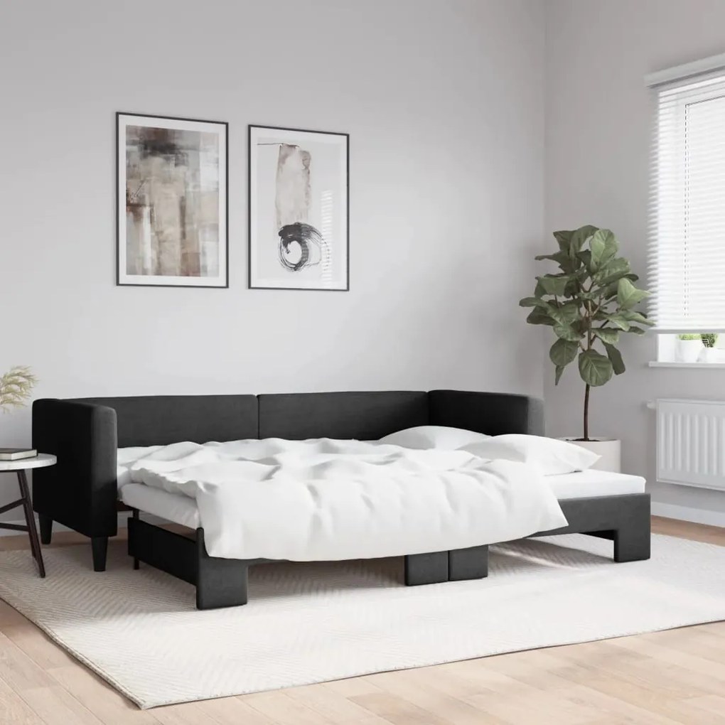 fekete kihúzható szövet heverő 80 x 200 cm