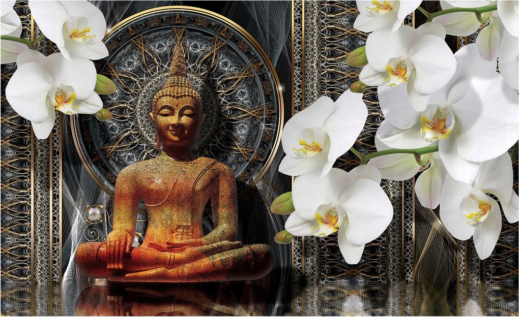 Fotótapéta Buddha Orchideák Mandala – Harmónia és Relaxáció 208x146 +ragasztó