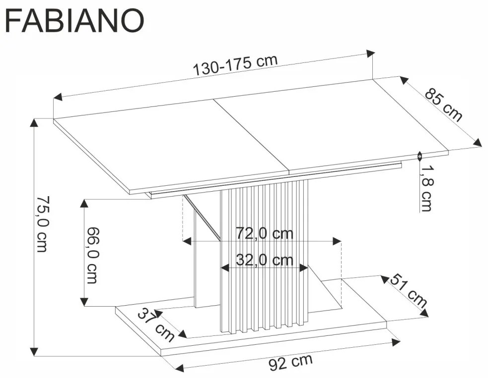 Fabiano bővíthető étkezőasztal wotan tölgy-fekete 130-175cm
