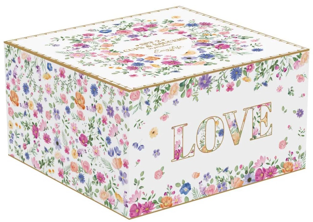 Virág mintás porcelán teáscsésze aljjal 2 személyes díszdobozban Easy Life Mon Amour