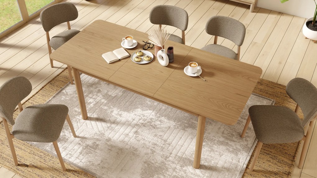 MAZZONI EXPORT ALMO Barna Taupe (Monza 40 szövet)/lakkozott tölgyfa váz - RETRO BOUCLÉ FA SZÉK NAPPALIBA ÉTKEZŐBE KONYHÁBA