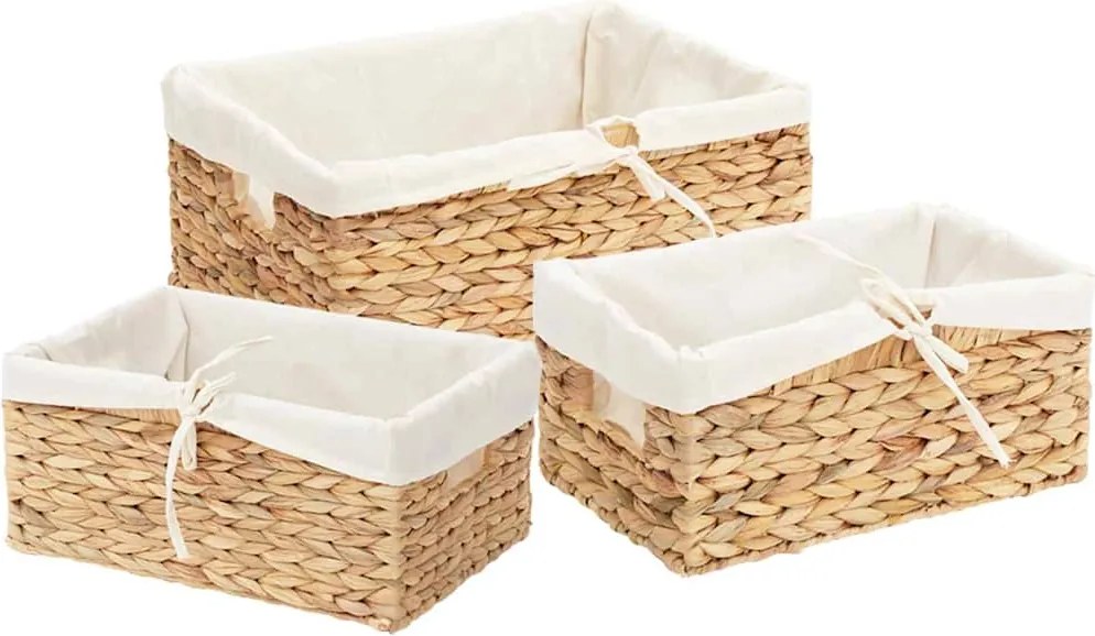 vidaXL Tárolókosarak 3 pcs Természetes 40 x 30 x 18 cm Vízi jácint
