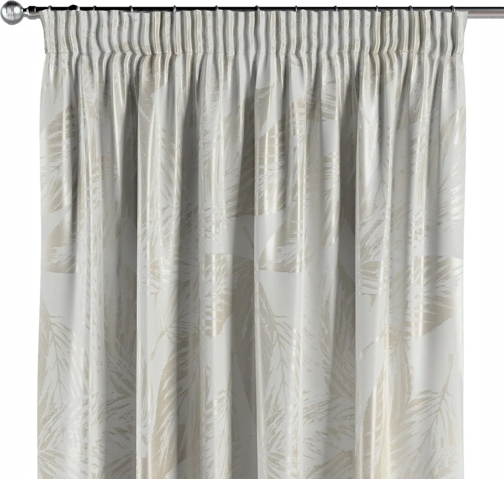 Függöny ráncoló szalaggal 1 db 130x245cm szürke-bézs levelek