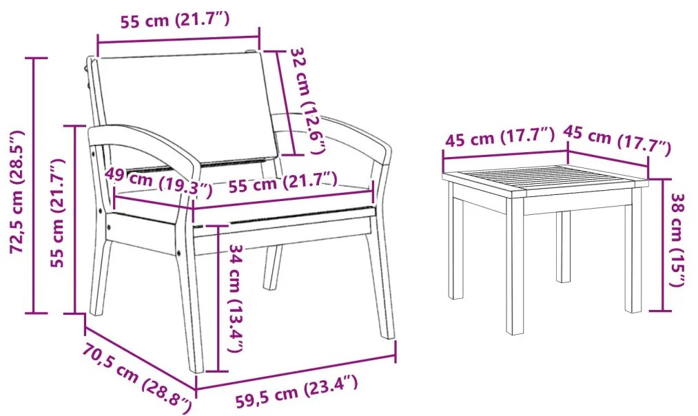 Bisztró készlet 3 pcs Barna 45 x 45 x 38 cm Tömör akácfa