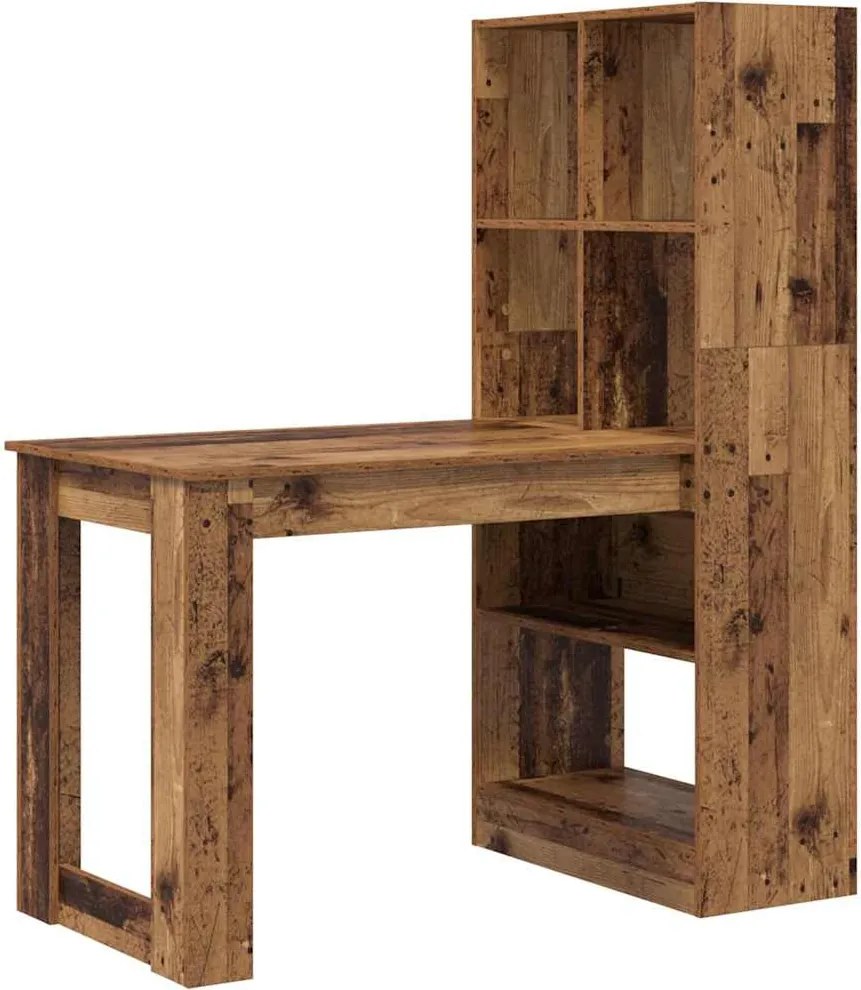 vidaXL Asztal polcokkal tárolóval Öreg fa 122 x 67 x 145 cm Faanyag