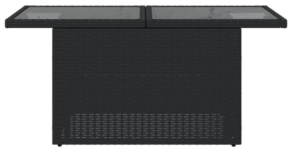 fekete polyrattan üveglapos kerti asztal 100 x 55 x 73 cm