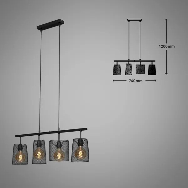 Brilo 4026-045 - Csillár zsinóron RETRO 4xE27/60W/230V