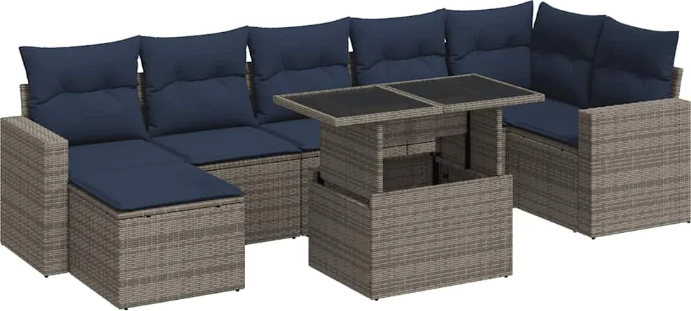 vidaXL 8 részes szürke polyrattan akácfa kerti ülőgarnitúra párnákkal